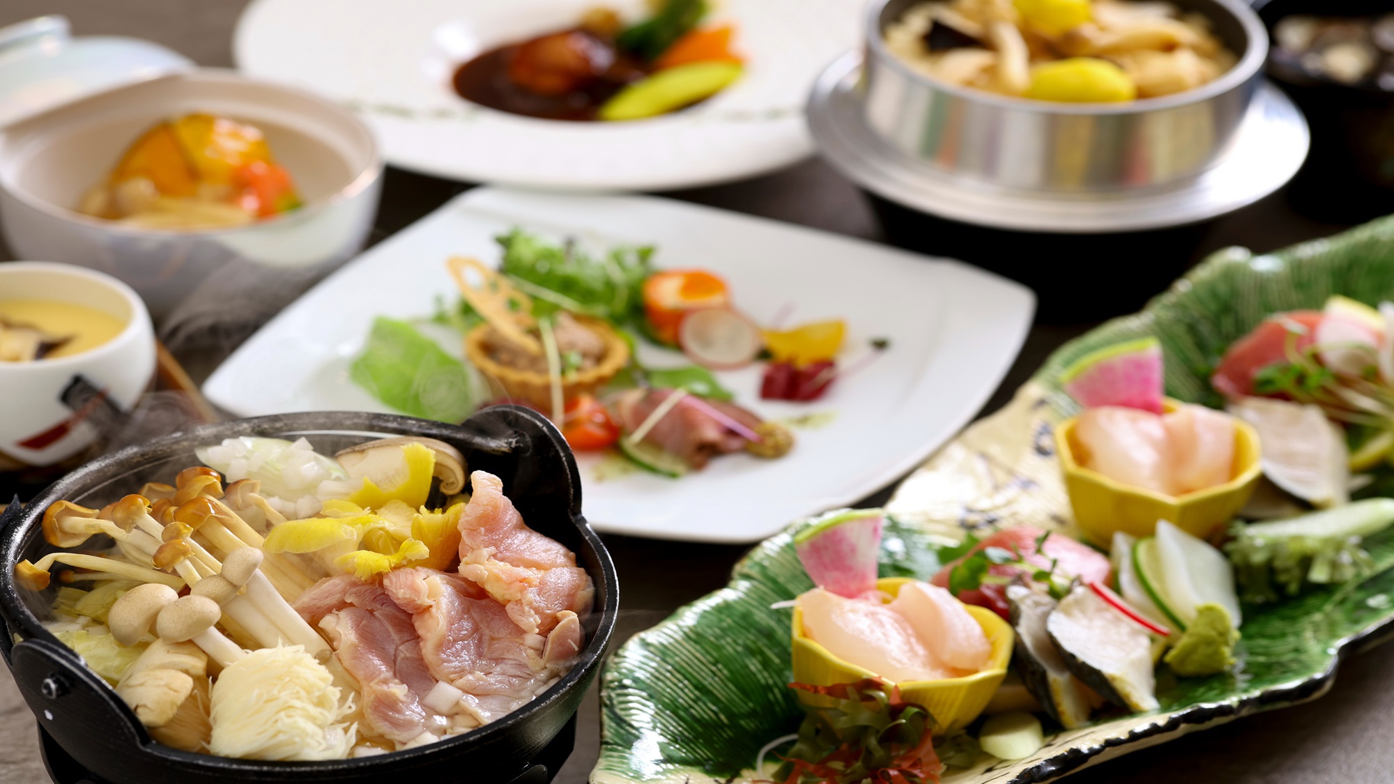 【土地の恵み会席】新鮮なお刺身や海の幸が味わえる当ホテル一押し会席料理