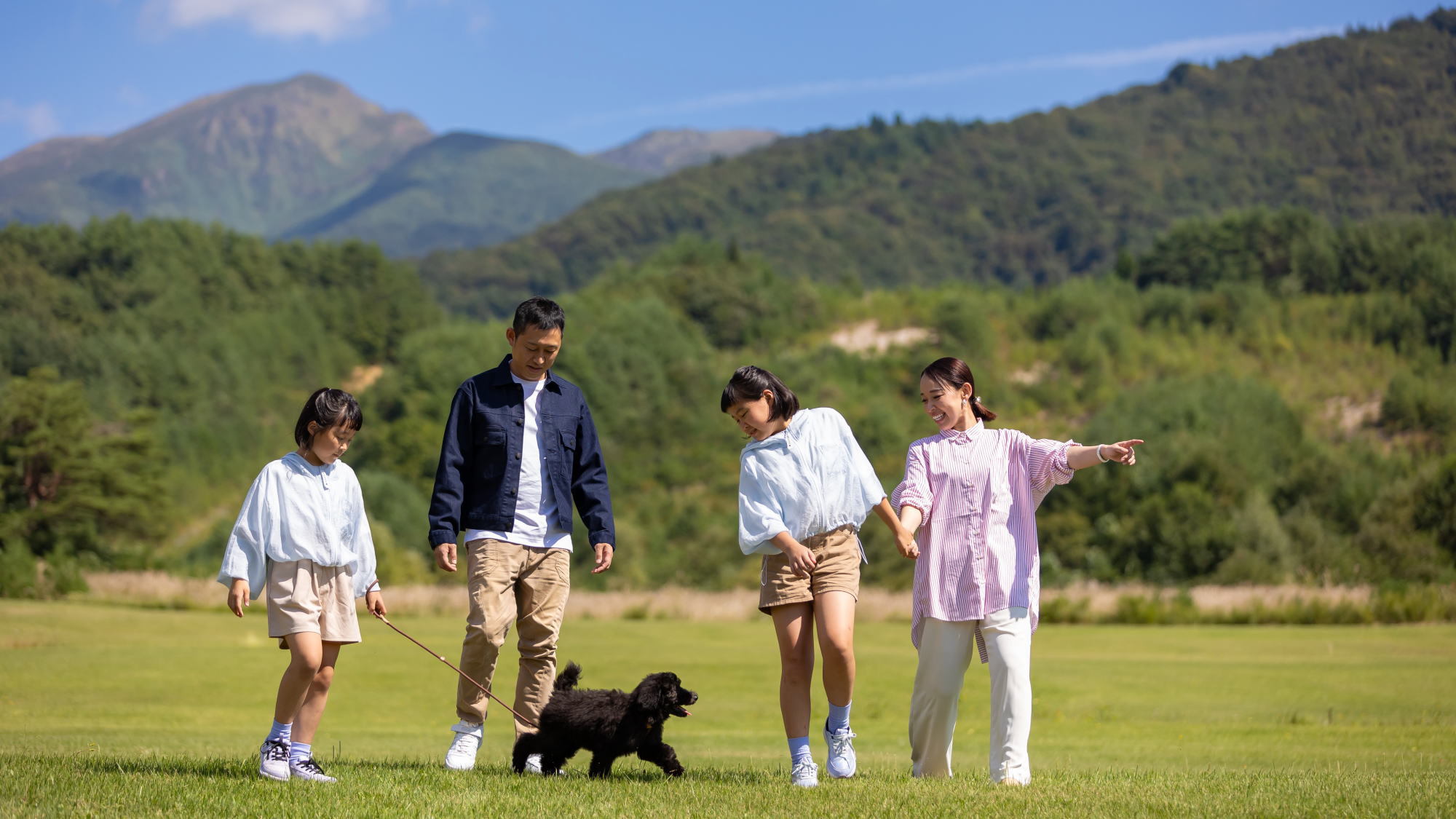 敷地内をワンちゃんとお散歩。