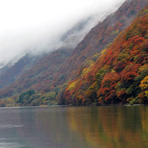 *【紅葉】水面に映る紅葉が美しい最上峡。
