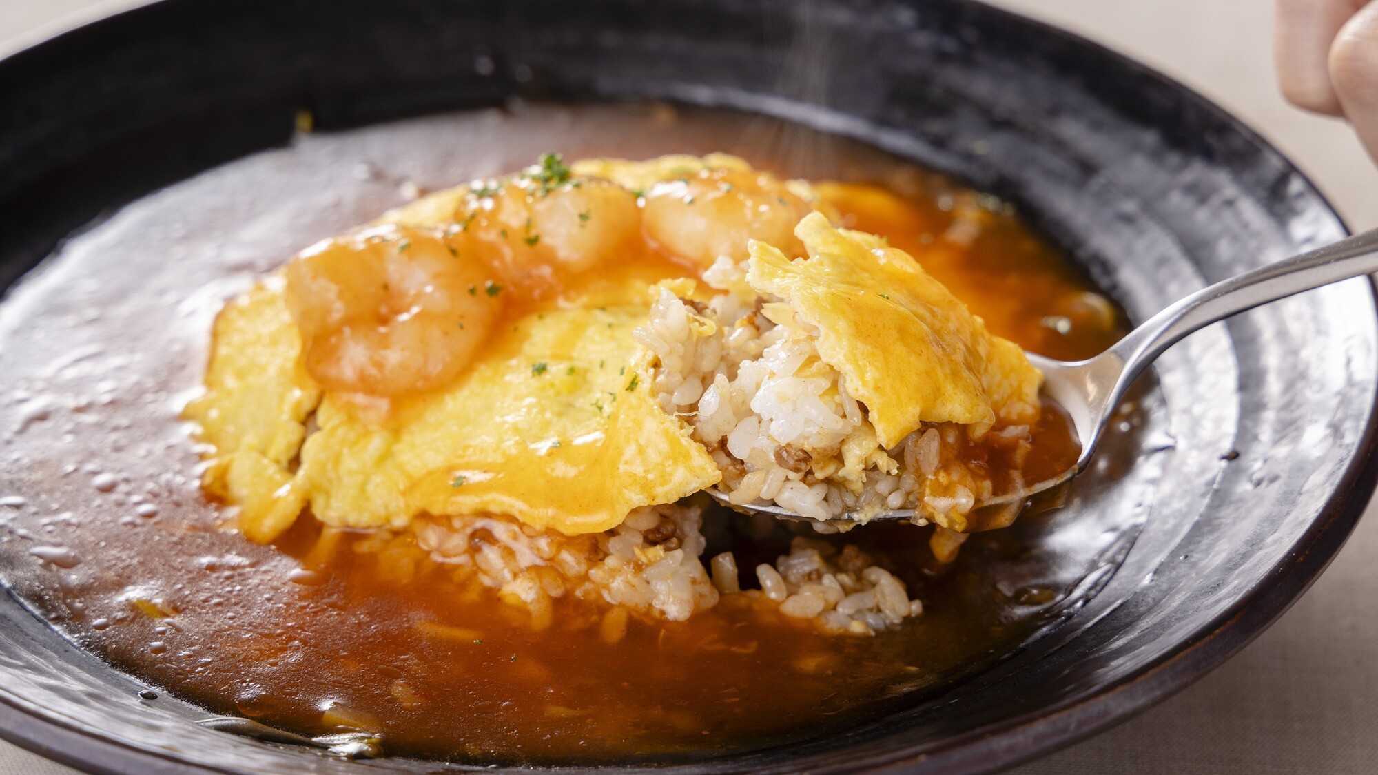 【夕食】オムチャンエビチリソース