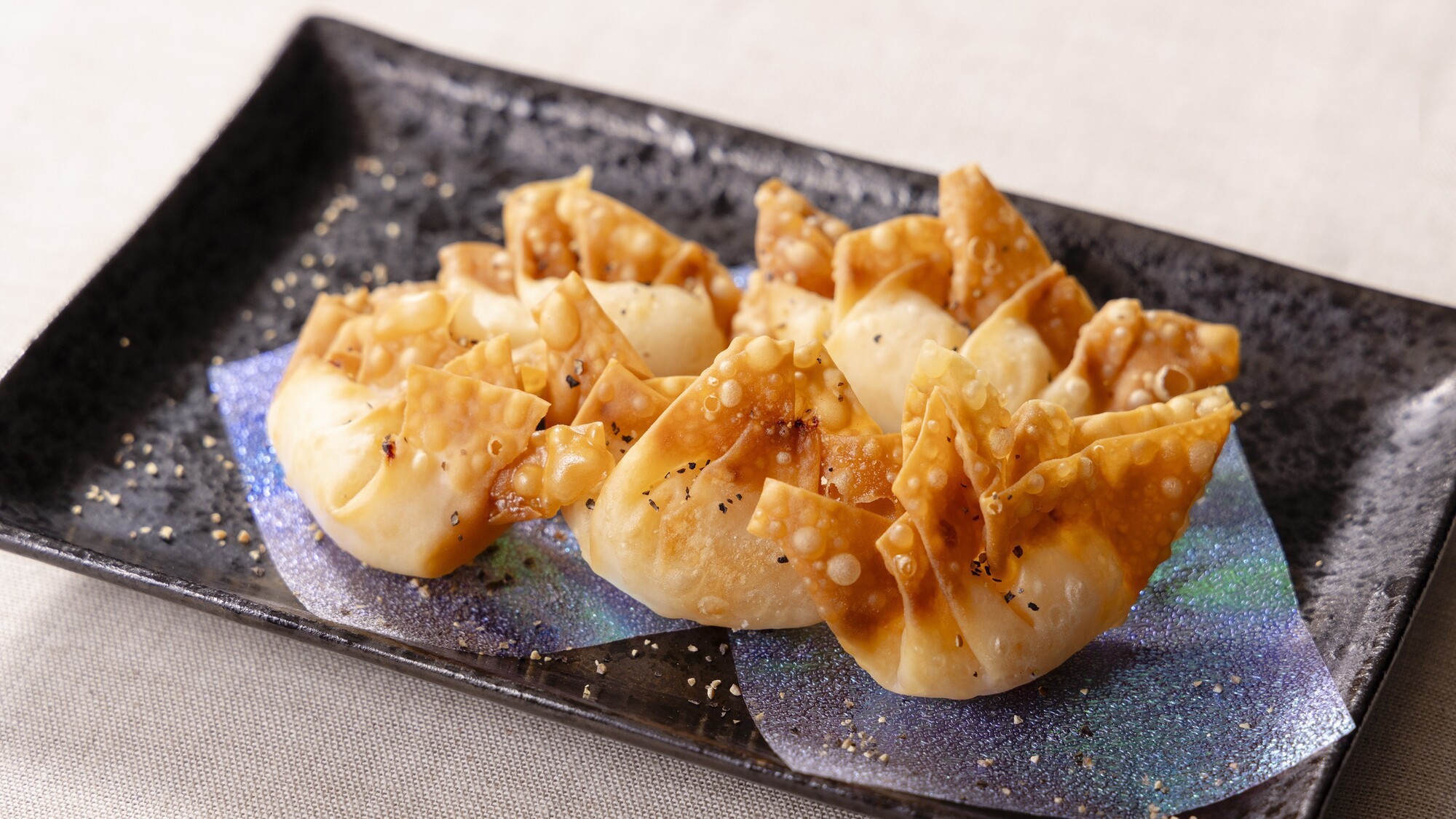 【夕食】エビすり身のおつまみワンタン揚げ