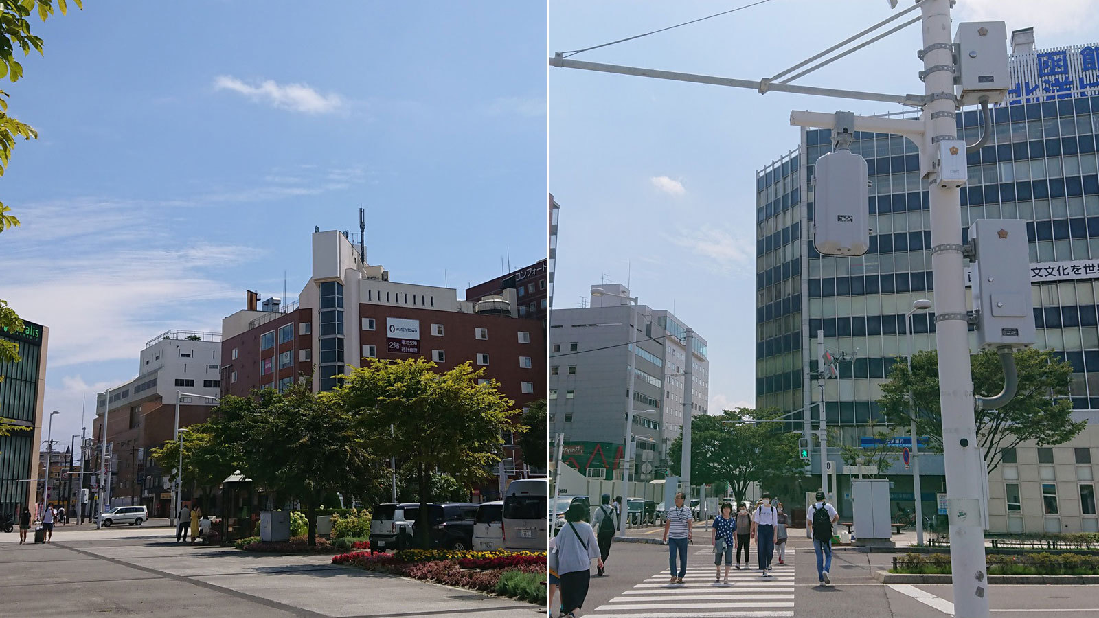 斜め右角の函館駅前ビルを目指し徒歩1分→;北洋銀行さん側の横断歩道を渡る