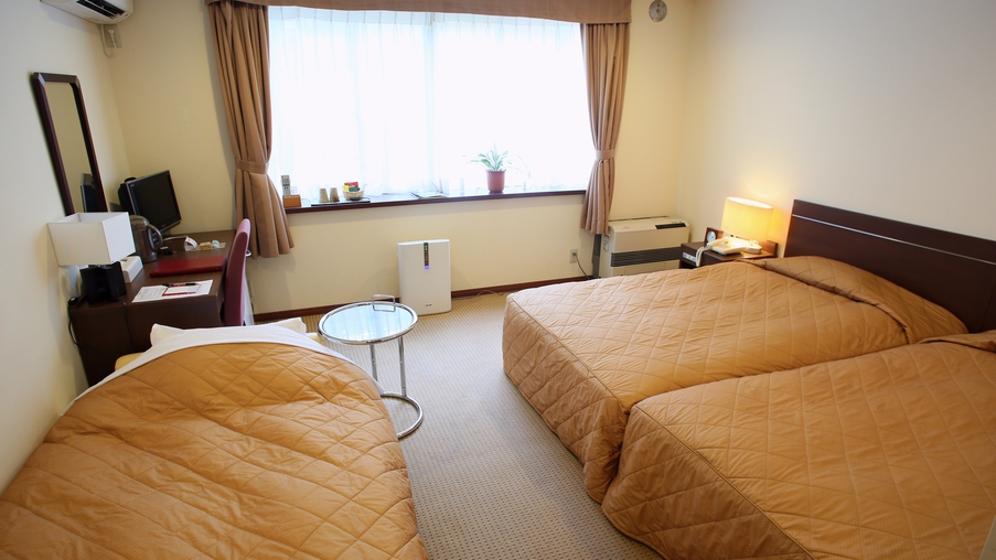 【本館ツイン】ベッドを2台つけて壁に寄せることができます。ソファーをソファーベッドにできます。