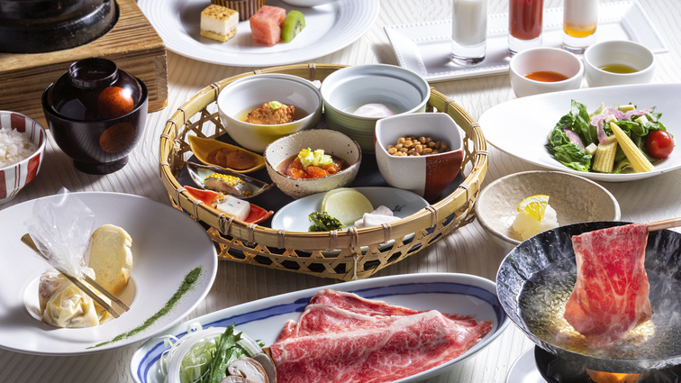 【朝食一例】北海道の魅力ある食材をふんだんに使った、和洋織り交ぜた朝食です。