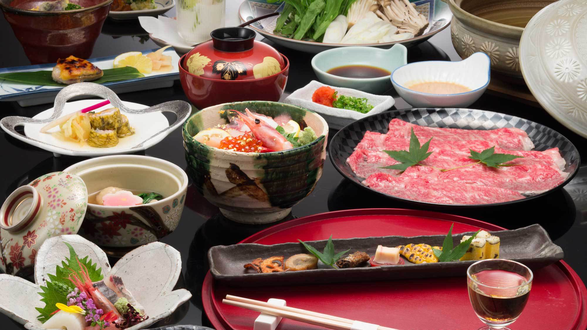 【特選A4能登牛しゃぶ&金箔海鮮丼会席】脂ののった能登牛は口に入れると絹のようにとろけます。。