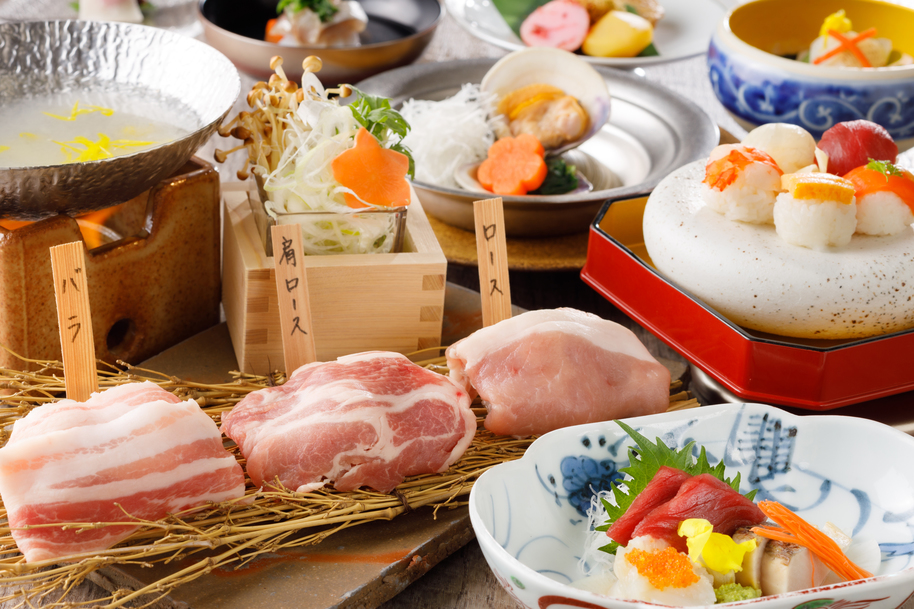 紅木豚の食べ比べと花手毬寿司会席