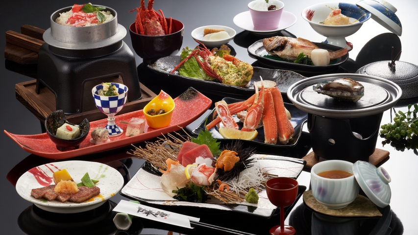 *【夕食例（潮の膳）】新鮮なお造りとあわび・のどぐろ・ステーキ・蟹が入ったプラン