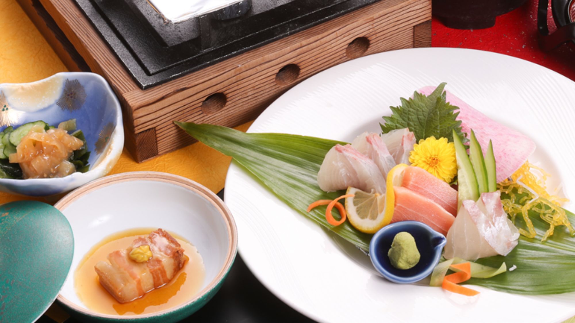 【Wグルメ会席】長崎牛レモン陶板焼き&鮑の踊り焼き付会席