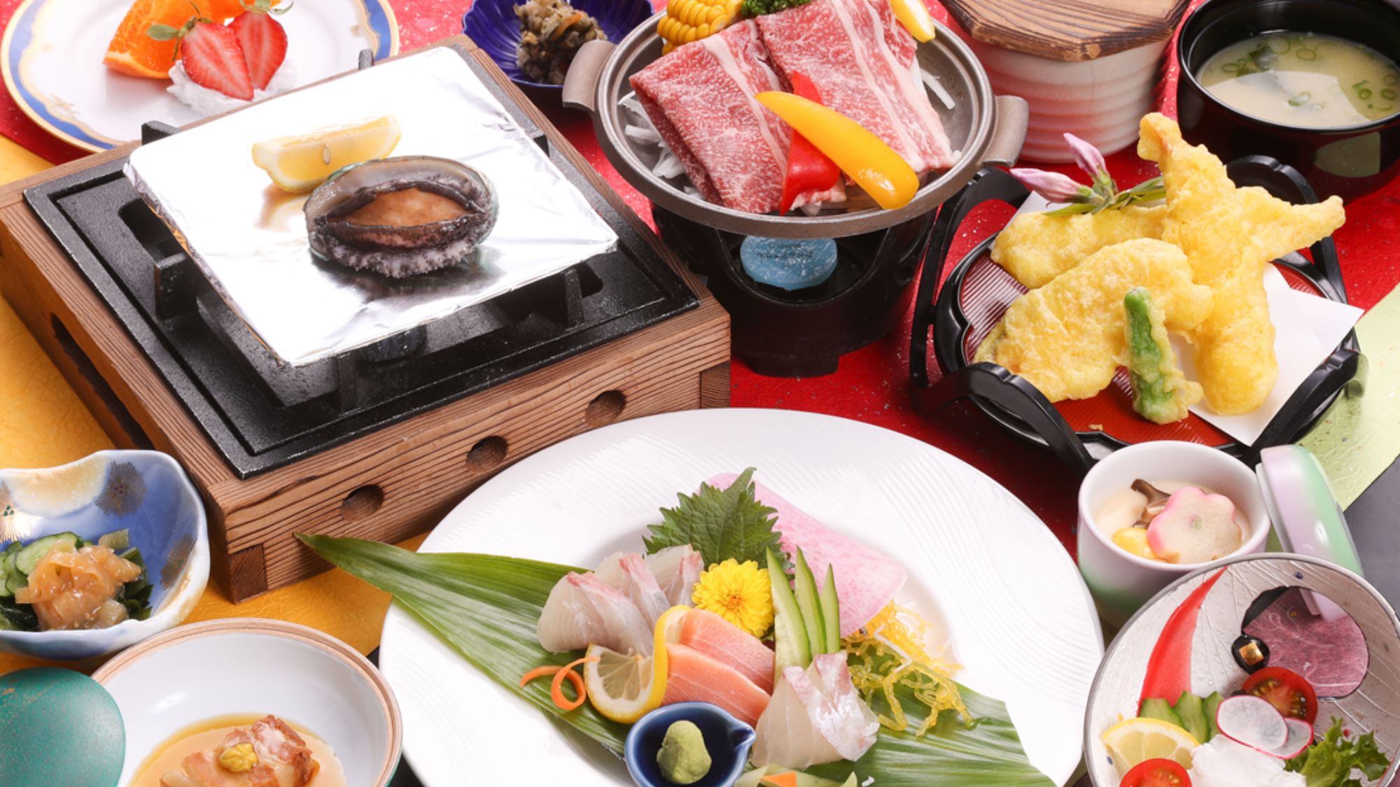 【Wグルメ会席】長崎牛レモン陶板焼き&鮑の踊り焼き付会席