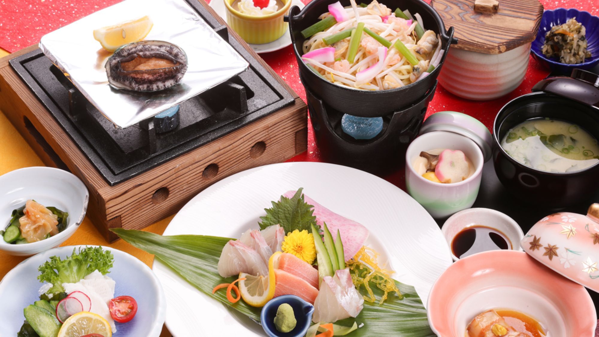 【鮑会席】鮑の踊り焼き・長崎名物豚の角煮・長崎ちゃんぽん鍋