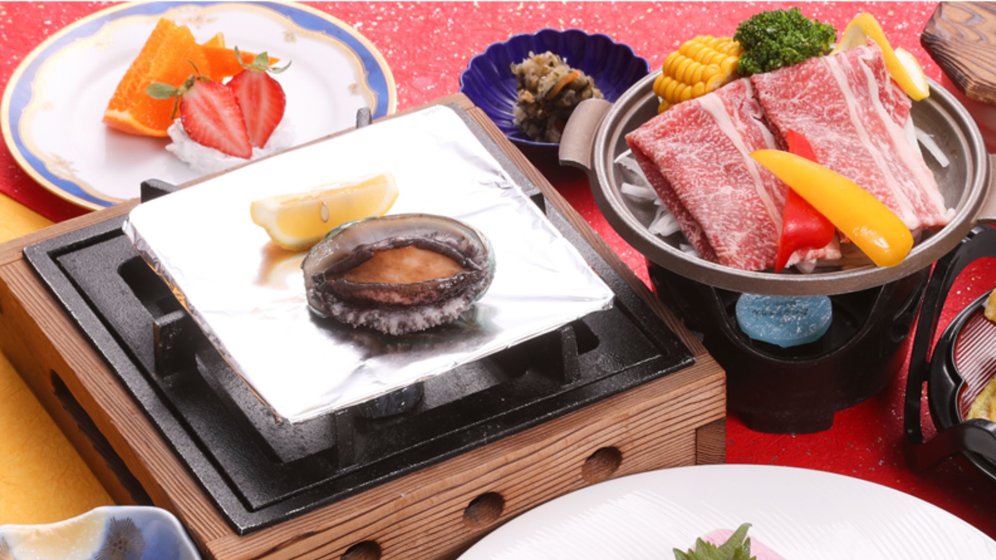 【Wグルメ会席】長崎牛レモン陶板焼き&鮑の踊り焼き付会席