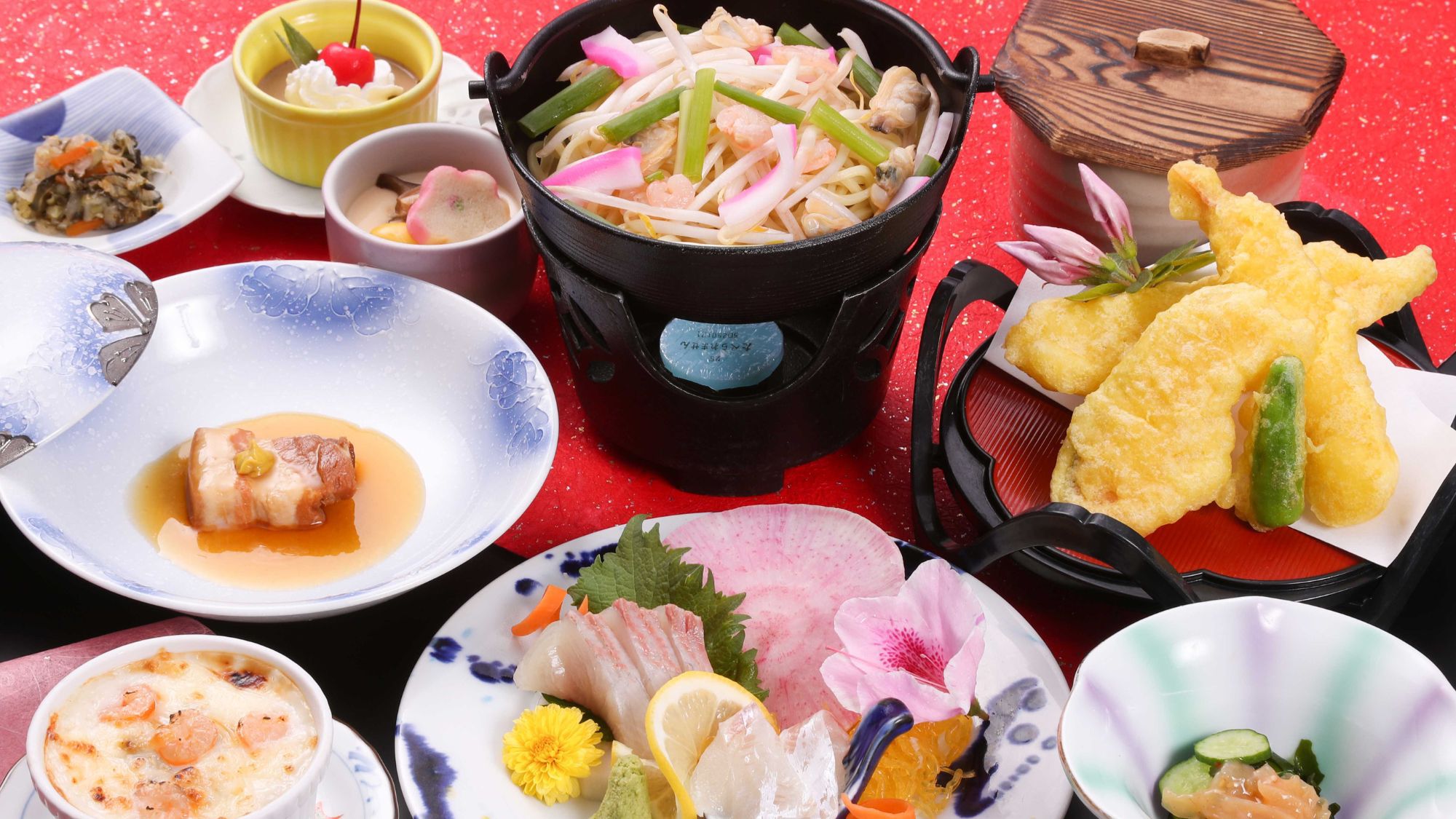 【スタンダード会席】シーフードグラタン・長崎ちゃんぽん鍋・長崎名物豚の角煮