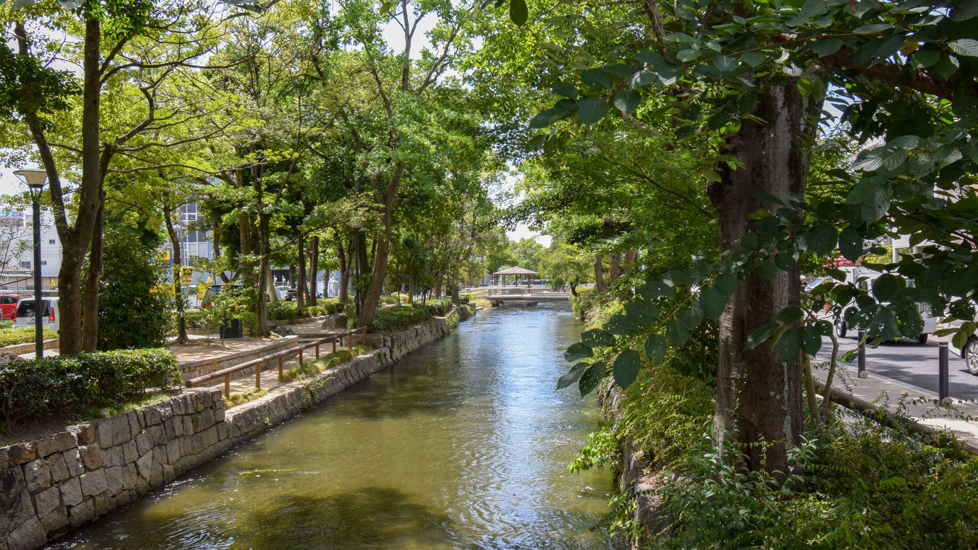 緑あふれる街中のオアシス、西川緑道公園。当館東側にございます。