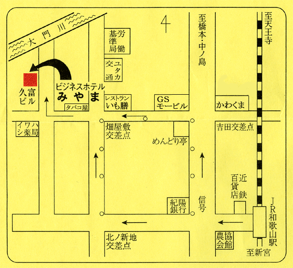 ＪＲ和歌山駅からの案内マップ。周辺は飲食街です。