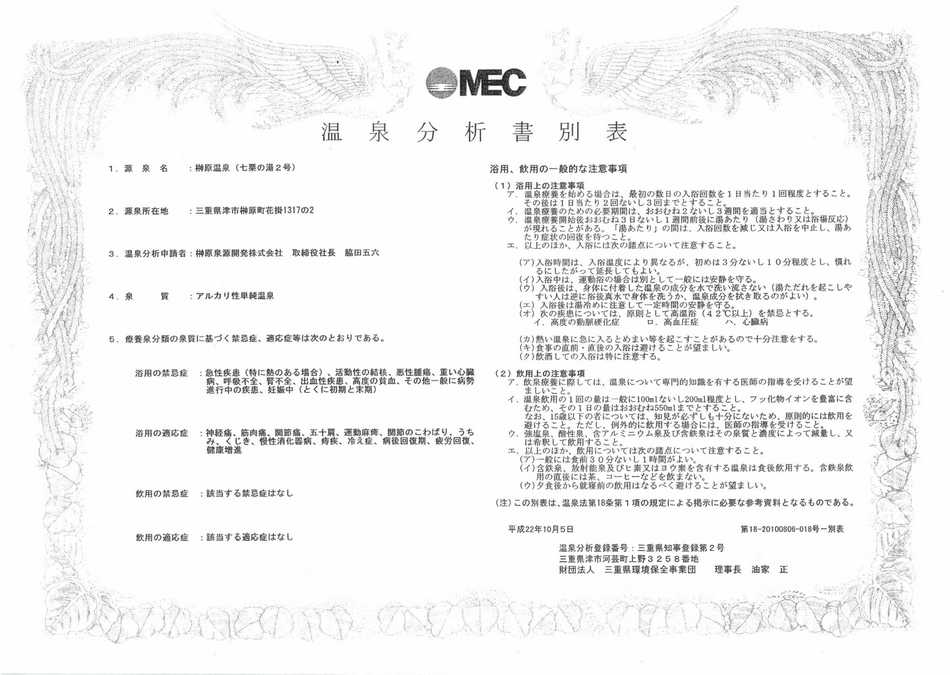 温泉分析書
