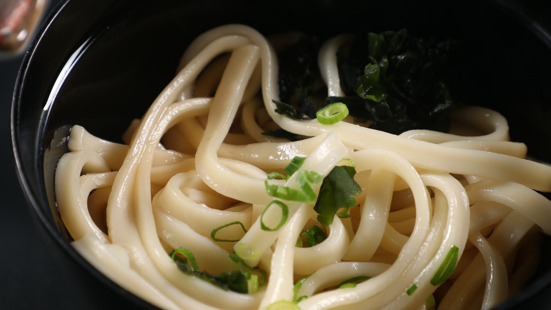 【夕食】 若芽と葱のおうどん＊