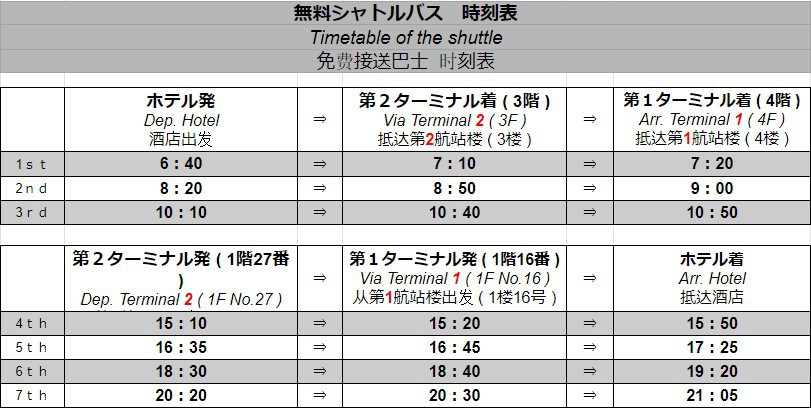 シャトルバス時刻表