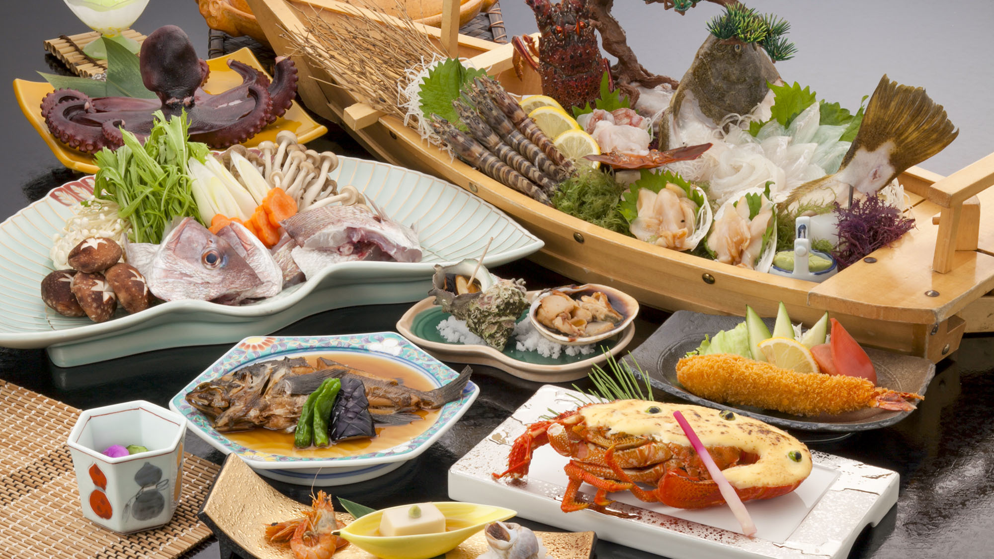 ・【活魚会席一例】新鮮な鯛を味わう鯛ちり鍋を中心とした献立