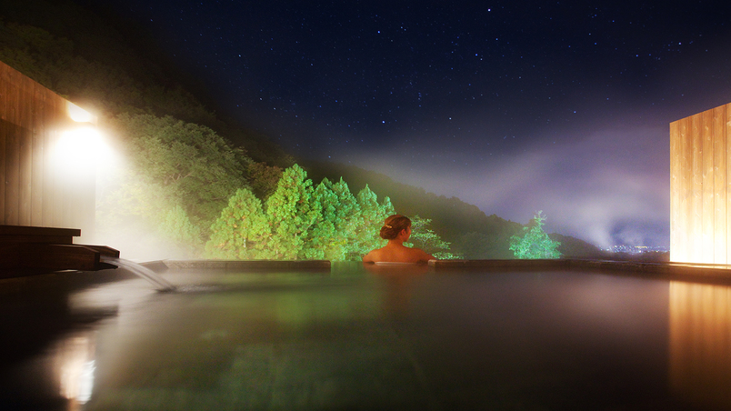 絶景の屋上貸切露天風呂「月美の湯」のイメージ♪会津若松市の夜景や星空が満喫出来ます♪