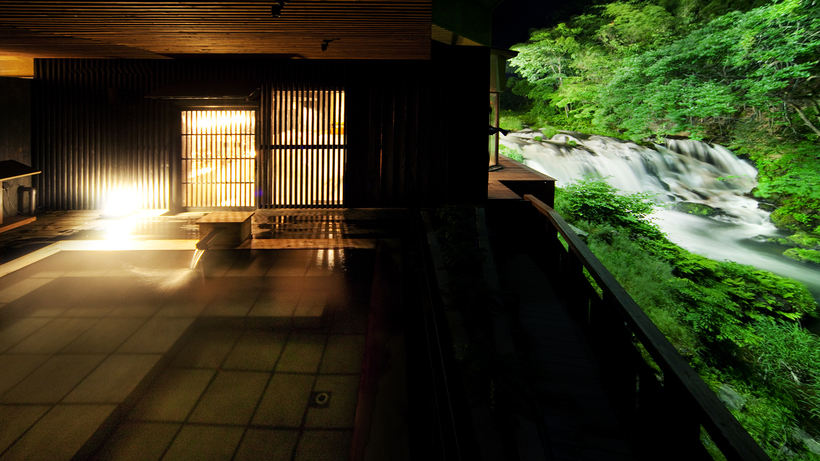 会津の名所・名瀑「伏見ヶ滝」を望む、絶景の露天風呂からの眺望イメージ♪