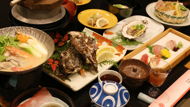 【ご夕食一例】冬季限定牡蠣コース。広島が誇る味覚を思う存分お愉しみください♪