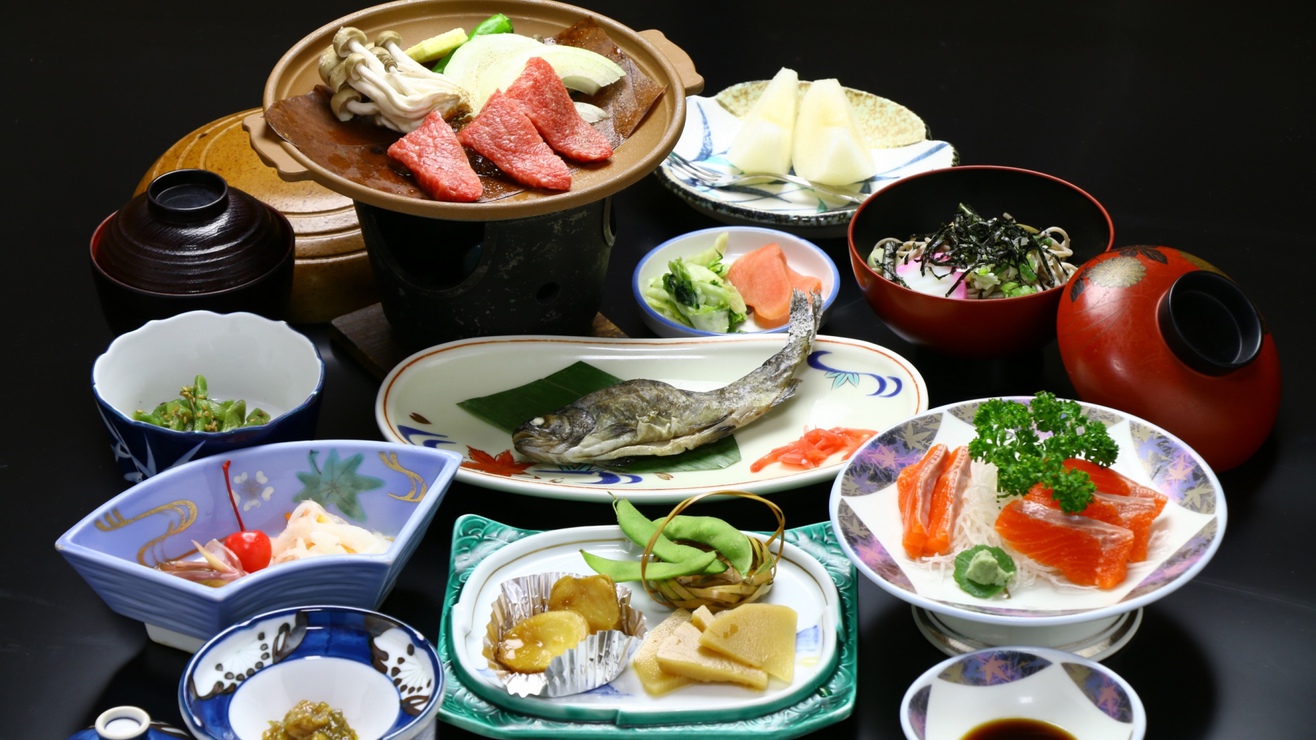 《夕食一例》飛騨牛陶板焼き（スタンダード）奥飛騨に来たら飛騨牛！