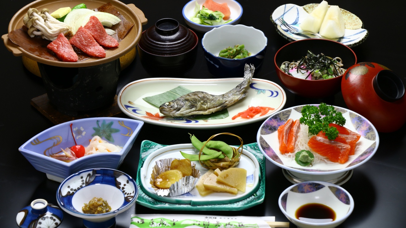 《夕食一例》飛騨牛陶板焼き（スタンダード）奥飛騨に来たら飛騨牛！