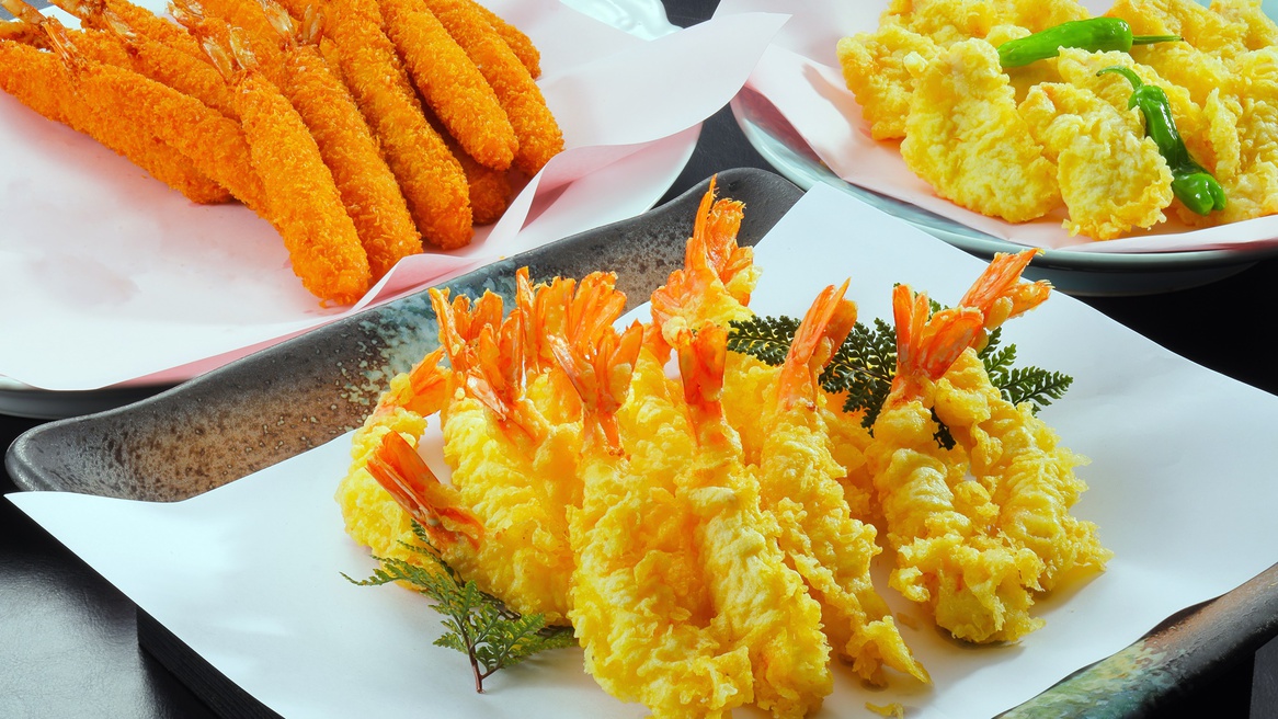 ［夕食一例］海老の天ぷら&エビフライ - 地魚三昧バイキング
