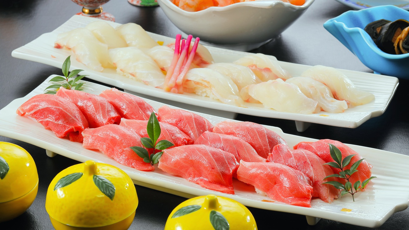［夕食一例］寿司（マグロ&地魚ヒラメ） - 地魚三昧バイキング