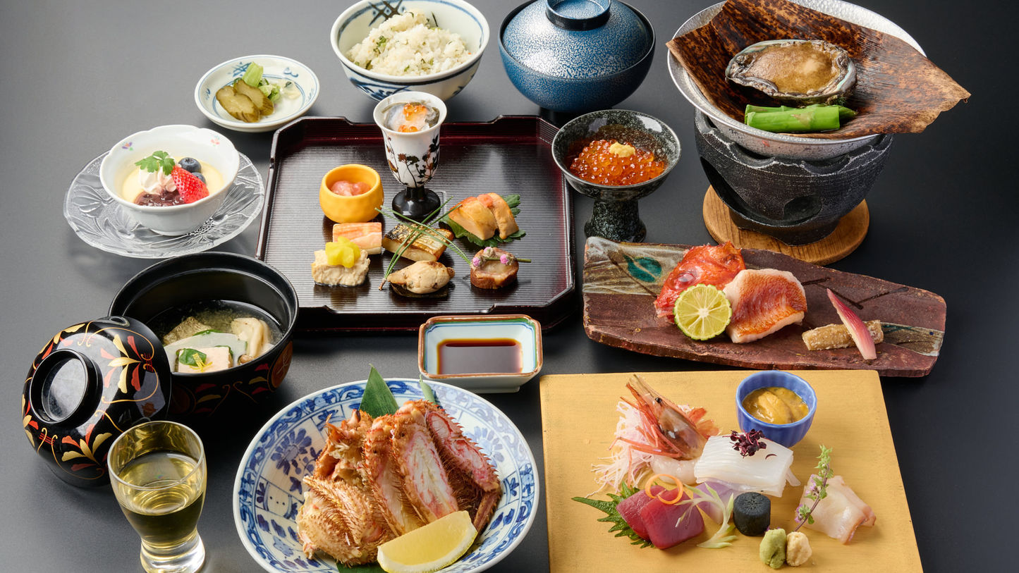 【秋冬SALE】【竹葉の基本会席　竹】函館を詰め込んだ郷土の味わい 活蝦夷鮑（1泊2食付き）