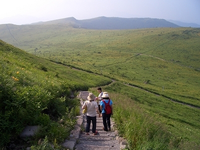 車山トレック。湿原巡りや草原歩きはあんまり登り下りがないのでシニアにも楽しめます。木道もきれい。