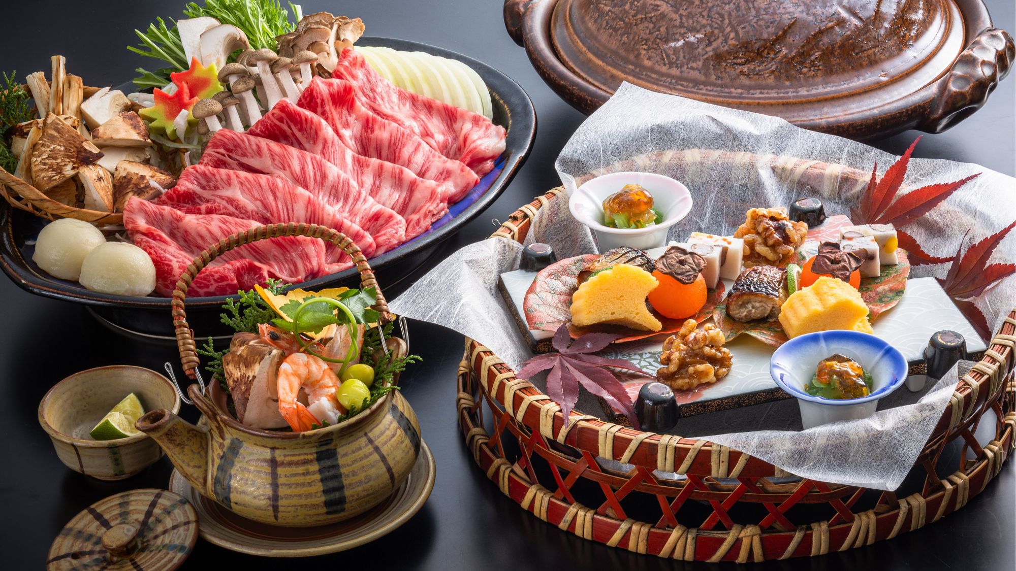 松茸と黒毛和牛の肉鍋会席/一例