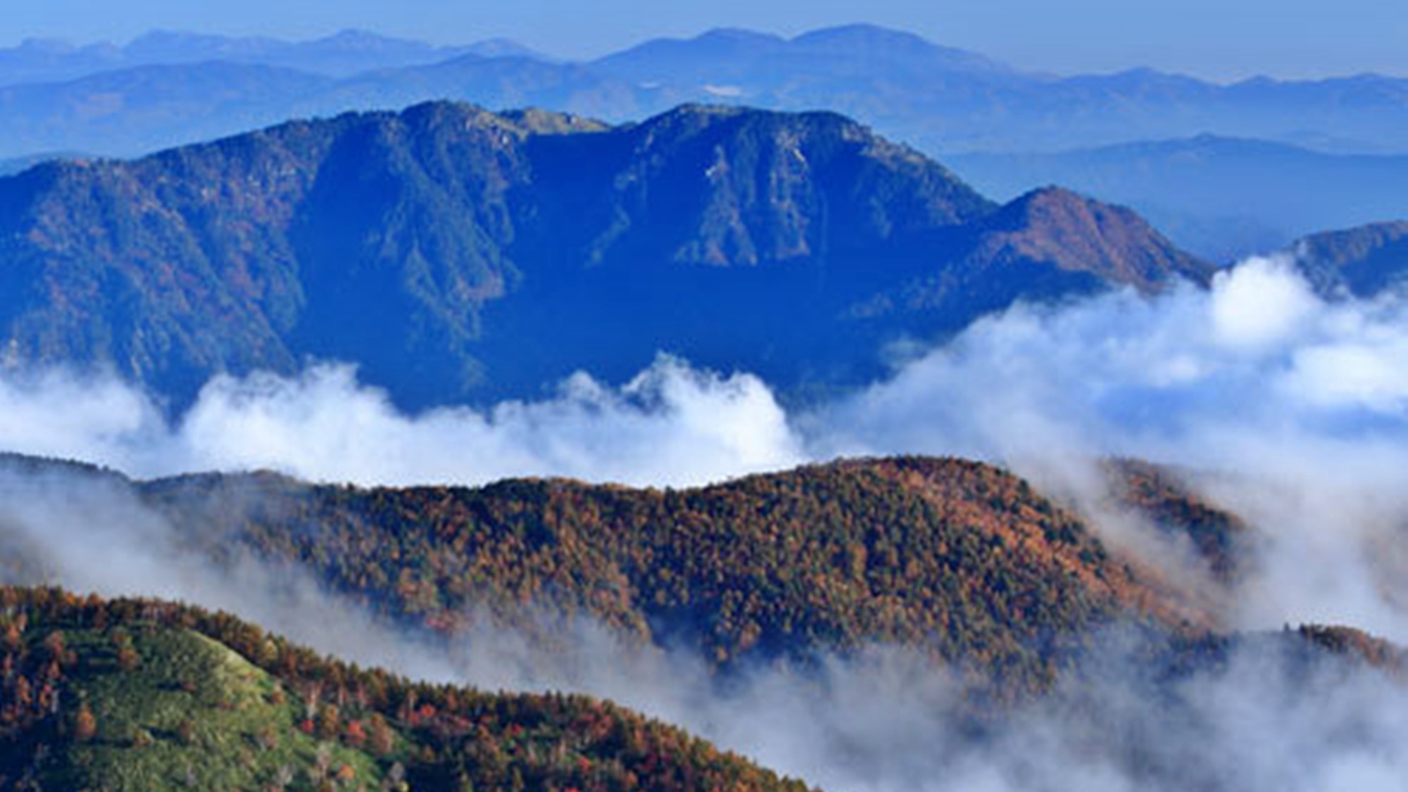 **【阿智雲海】展望台からは山々がまるで島のように浮かんで見える幻想的な光景が広がります。