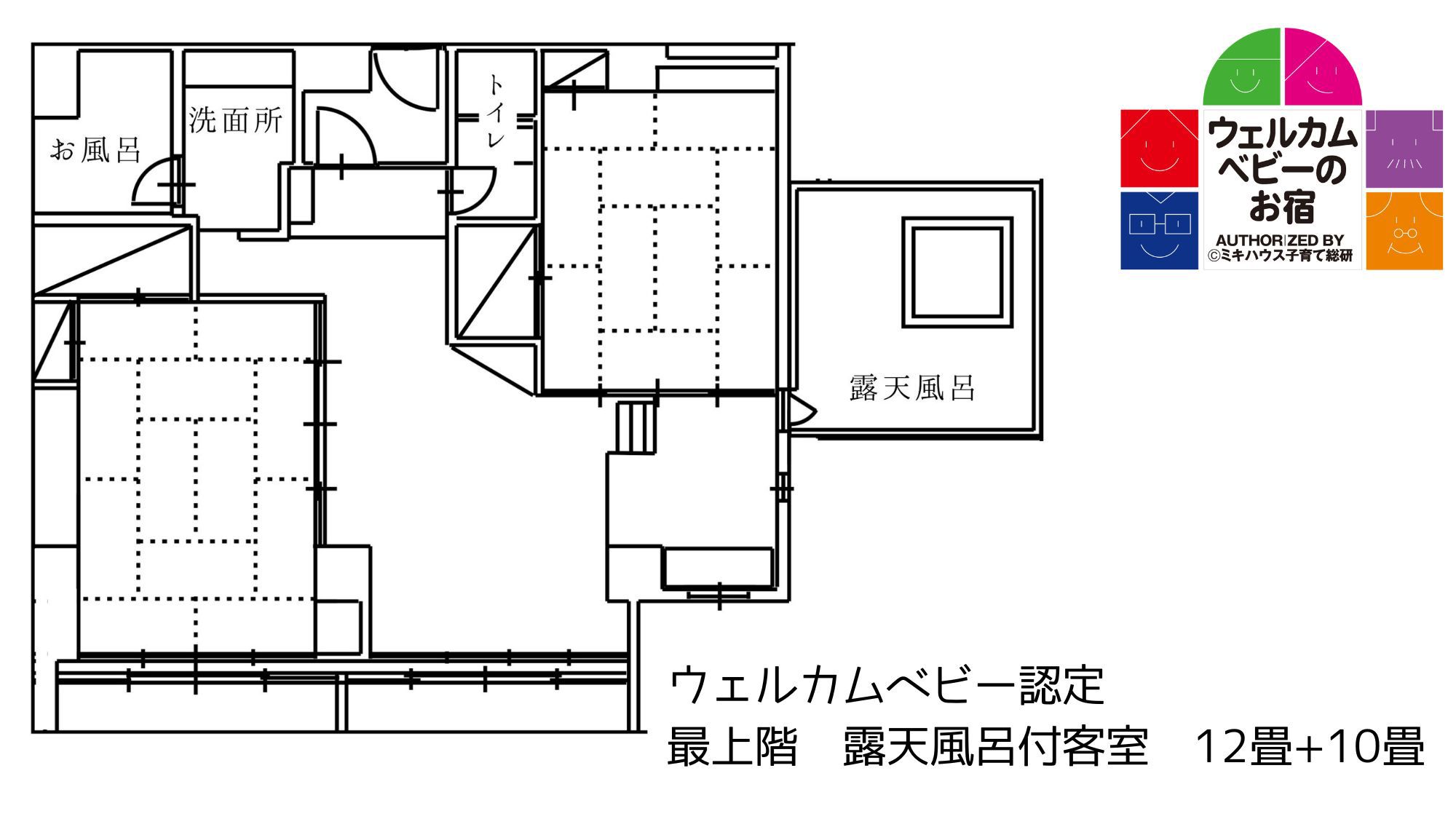 最上階露天風呂付客室12畳+10畳間取り