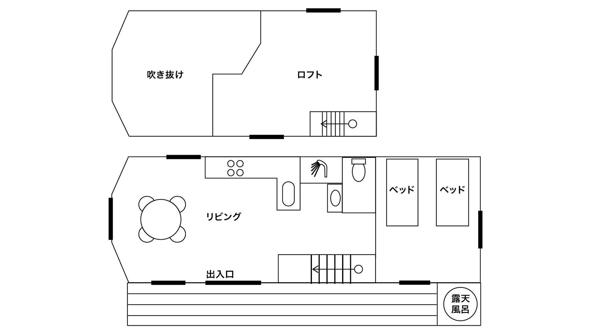 【専用露天風呂付グランピングコテージ】間取り—;6名様まで