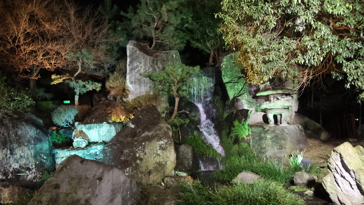 *【施設（中庭）】夜のライトアップ／日中とは違う幻想的な表情を見せてくれます