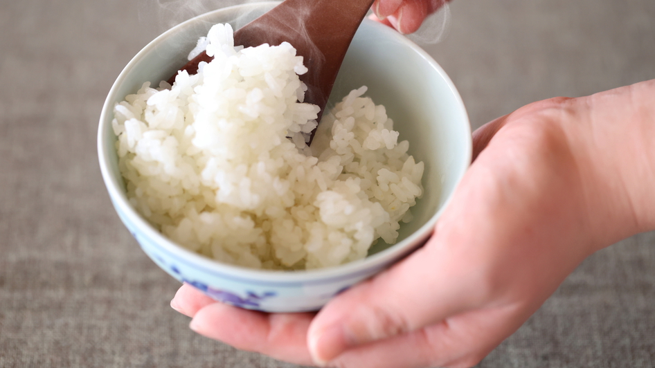 信州産のお米。炊きたてを召し上がれ。