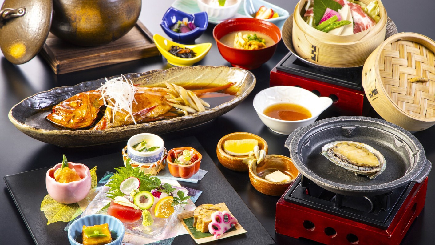 【直前割】お日にち限定◆早い者勝ちでお得に◆料理長おすすめ会席〜金目鯛姿煮＆鮑（夕朝食付き）