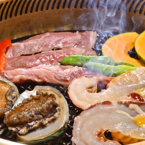 【夕食一例】石花海名物”;漁師焼き”;