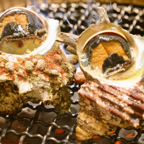 【夕食一例】石花海名物！漁師焼き”;さざえ”;