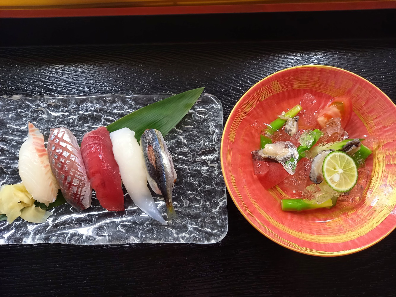 お寿司と鮑水貝