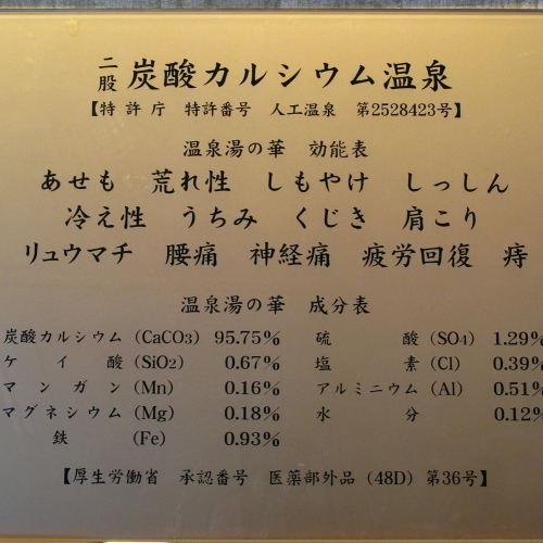 「朋泉の湯」効能表