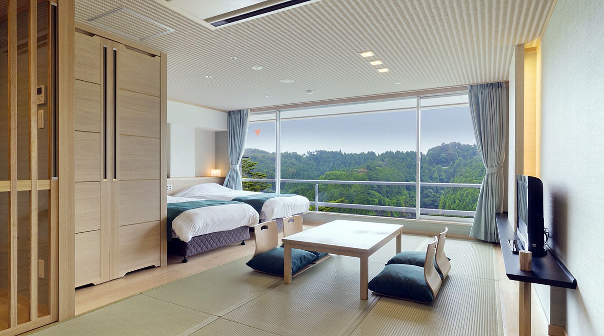 【山側/趣きの異なる3種の和洋室】松韻閣 - 2ベッド+畳リビング。木々の緑に癒されるひとときを。