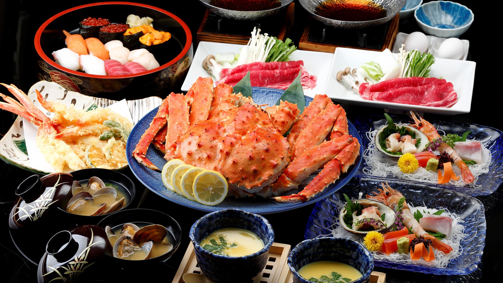 ４大夕食プラン〜タラバ、寿司、天ぷら、すき焼き