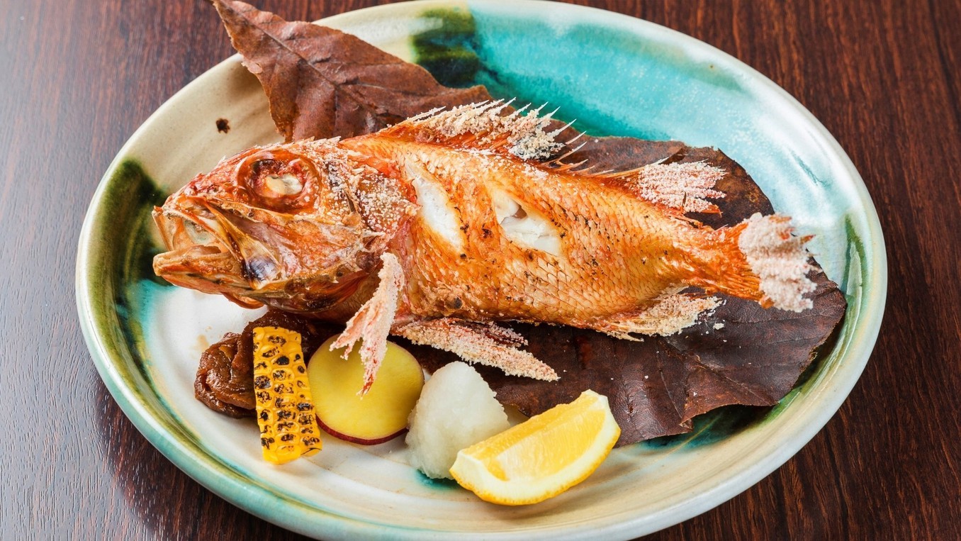 【ご夕食一例】「きんきんの塩焼き」東北沖の高級魚・きんきん（吉次）をシンプルに塩焼きで。