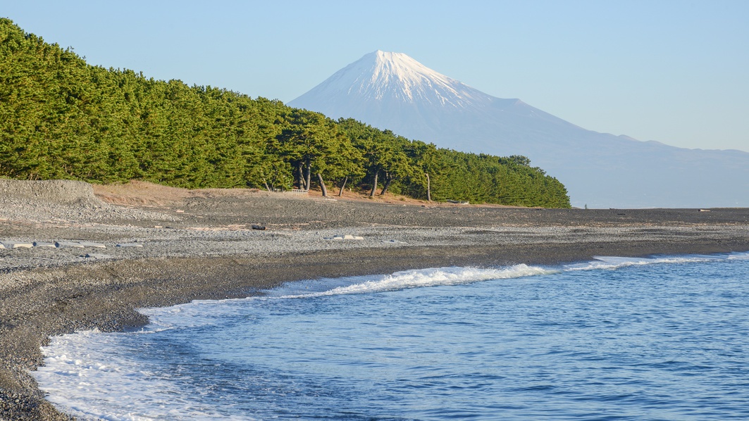 **【三保松原（ペット可）】車で約80分。世界遺産の富士山を眺めながら、海岸線のお散歩を