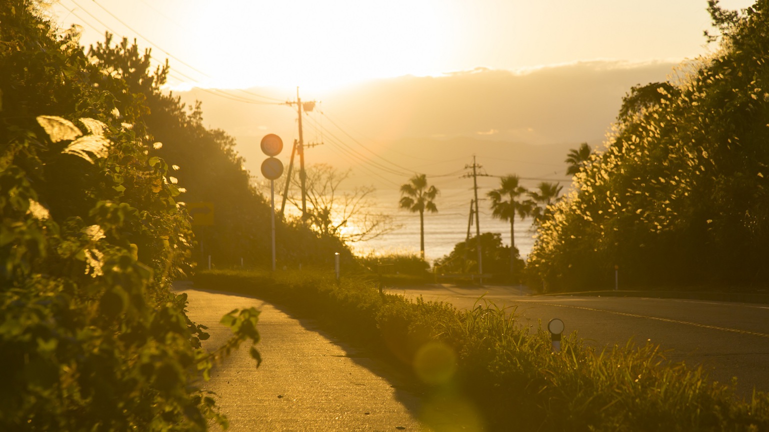 国道224｜当館から歩いて５分程度のところ。大観橋背景に散歩道では綺麗な夕陽が・・・