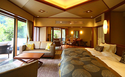 大谷山荘の客室は、和室、露天風呂付き客室、洋室など様々なタイプをご用意しております。