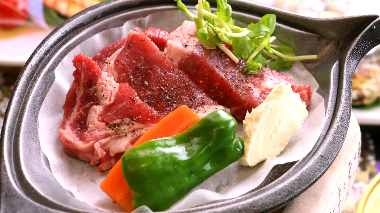 【夕食】福島牛の陶板焼き