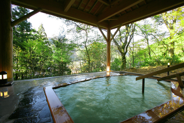 蝉時雨が聞こえる貸切露天風呂「茜の湯」（夏）